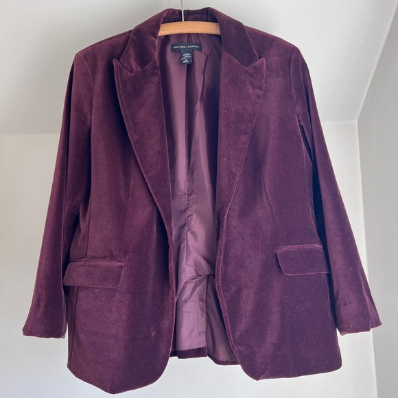 New York & Company Jackets & Blazers - New York & Company Velvet Blazer 16 Burgundy Red Wine Button Front Cotton Jacket